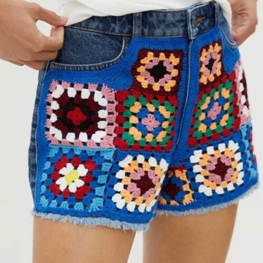 New Anthropologie Farm Rio Ultra High-Rise Crochet Denim Shorts size 25